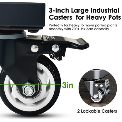 Hongsane 25" Plant Stand with Wheels Heavy Duty,Extra Large Metal Plant Caddy with Industrual Caster,Rolling Square Plant Rollers for Large Pots Plants,Plant Dolly for Indoor Outdoor Use