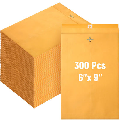 Ctosree 300 Pcs Manilla Envelopes Clasp Envelopes Bulk Brown Kraft Catalog Letter with Clasp Closure and Gummed Seal 28lb Heavyweight Paper (6 x 9 Inch)