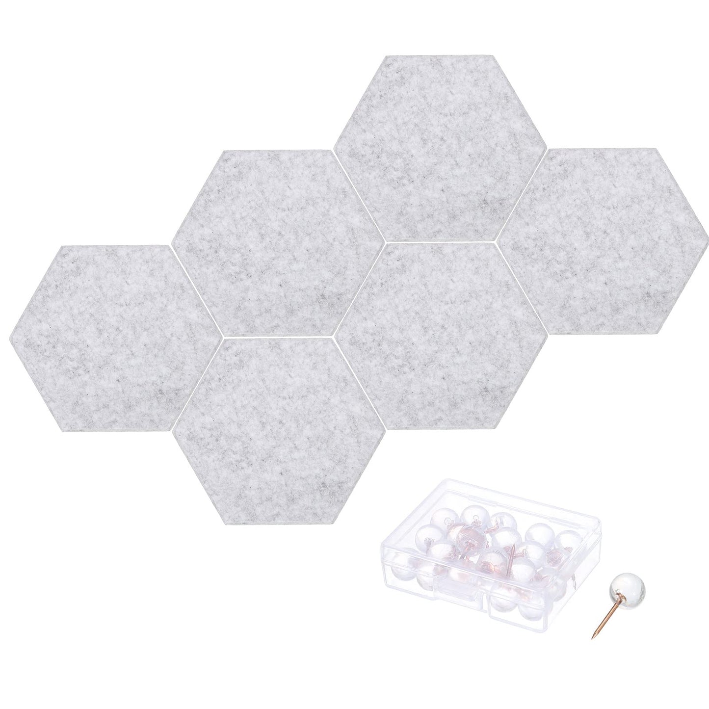 PATIKIL Felt Bulletin Board, 12"x10", 6 Packs Self Adhesive Hexagon Felt Tiles for Sound Proofing Wall Panels for Home Office Recording Studio,Game Room, Silver Gray