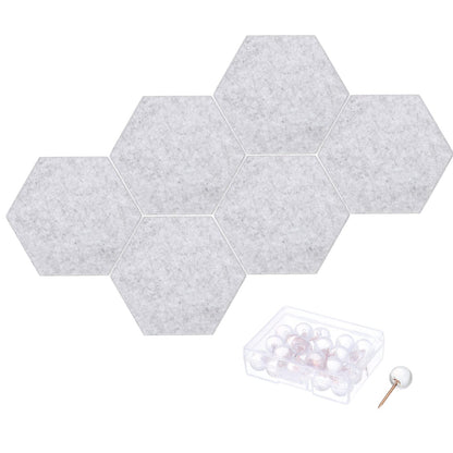 PATIKIL Felt Bulletin Board, 12"x10", 6 Packs Self Adhesive Hexagon Felt Tiles for Sound Proofing Wall Panels for Home Office Recording Studio,Game Room, Silver Gray
