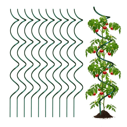 LAKNUAL 58" Green Plant Supports Spiral Tomato Cages, 10 Pack Metal Twisted Tomato Stakes Climbing Plant Stake Tower Outdoor Indoor