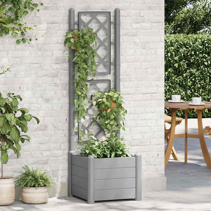 Large Square Garden Planter with Trellis, Stone Gray Polypropylene, Weather Resistant for Outdoor Patio Decor