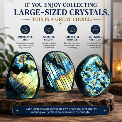WHAL&YUNE 2.2-2.6lb Natural Labradorite Polished Stone, Gemstones Large Size Labradorite Stone Collectible Figurines with Vibrant Blue Flash for Healing, Meditation, Home Decor 1PC