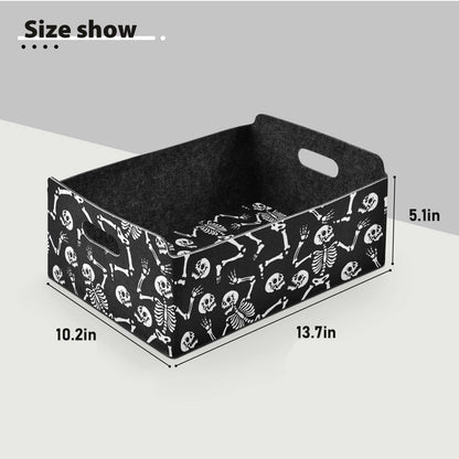 CaTaKu Foldable Storage Basket Halloween Skull Black Collapsible Felt Storage Bins with Handle Drawer Organizer Bin Cube Shelf Box for Organizing Closet Clothes Office Books Bedroom