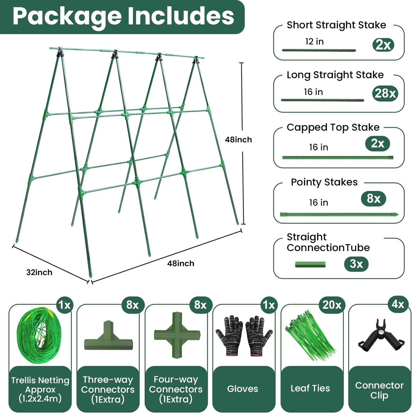 OTOSUNNY Cucumber Trellis for Raised Garden Bed, Garden Trellis for Climbing Plants Outdoor, A Frame Trellis Metal Climbing Plant Support Vine Vegetable Tomato Pole Bean Pea Trellis, 50x48 inch, Green