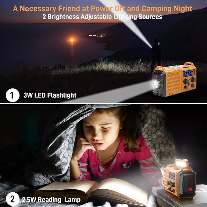 Eoxsmile Emergency Radio with NOAA Weather Alert, 5000mAh Solar Hand Crank Portable AM/FM Shortwave Radio, Rechargeable Battery Powered, USB Charger, Flashlight, SOS Alarm for Home Outdoor Survival