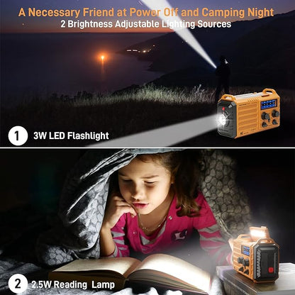 Eoxsmile Emergency Radio with NOAA Weather Alert, 5000mAh Solar Hand Crank Portable AM/FM Shortwave Radio, Rechargeable Battery Powered, USB Charger, Flashlight, SOS Alarm for Home Outdoor Survival