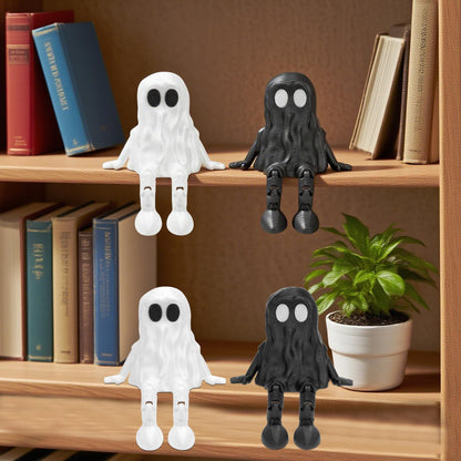 Aqzaxora 4Pcs Halloween Decorations,Ghost Decor Shelf Sitter Decorations, Outdoor,3D Printed Resin Statue, Joint Movable Figurines Bookshelf/Desk Centerpiece Shelf & Mantel Display for Halloween