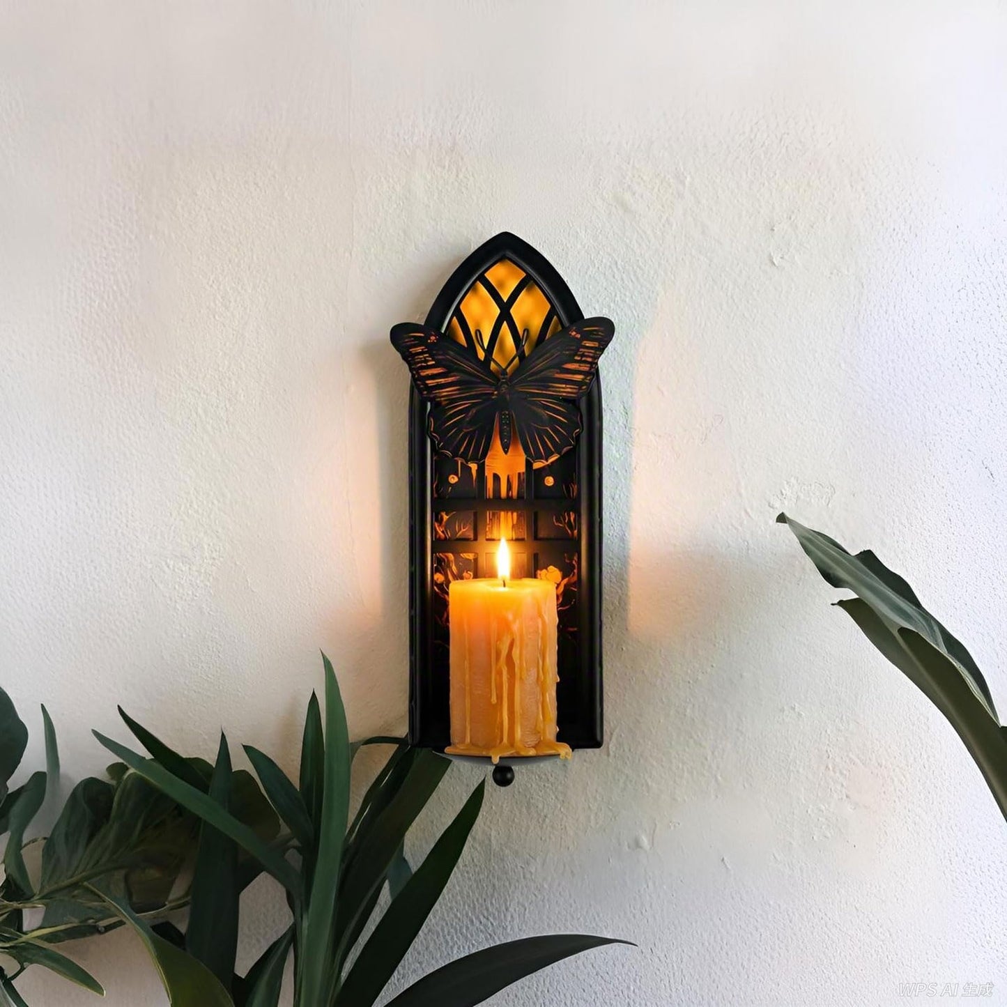 AimtoHome Gothic Moth Cathedral Window Wall Candle Sconces Set of 2