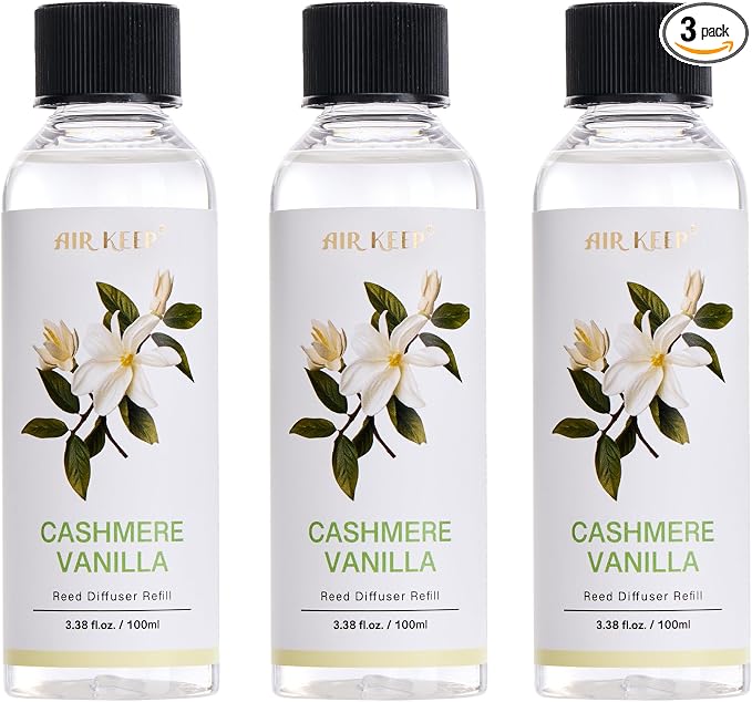 Airkeep Reed Diffuser Oil Refill/Cashmere Vanilla/3.38 oz(100ml)/3 Pack/Scented Oil Refill for Reed Diffuser Home Fragrance for Bedroom, Bathroom Office Home Decor