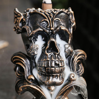 Comeon Backflow Incense Holder Burner Resin Skull Incense Burner Waterfall Incense Burner Home Decor + 20 Backflow Incense Cones + 30 Incense Sticks +1 Tweezer +1 Mat（Metallic Gold）