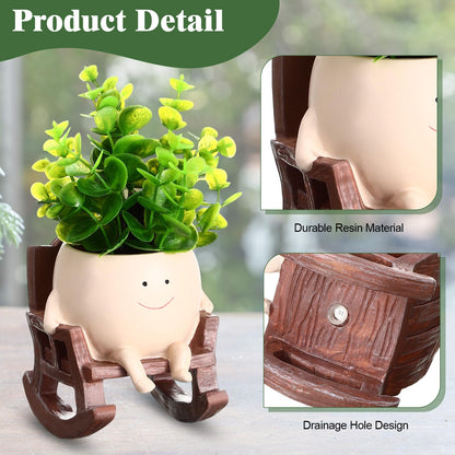 RimCereal 4 Pack Smile Face Planter Pot Small Hanging Swinging Planter Cute Holder for Indoor Outdoor Plants Funny Swing Gifts for Mother's Day Birthday Christmas