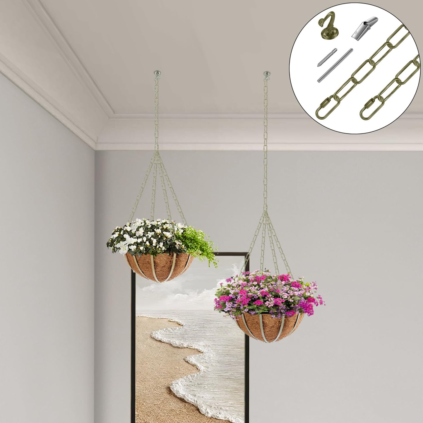 Omytie 15 Ft Heavy Duty Hanging Chain Kit with Connection Locks & Swag Ceiling Hooks for Lighting Fixture, Chandelier, Pendant, Lantern, Swag Lamp, Plant/Flower/Fruit Basket, Bird Feeder (Bronze)