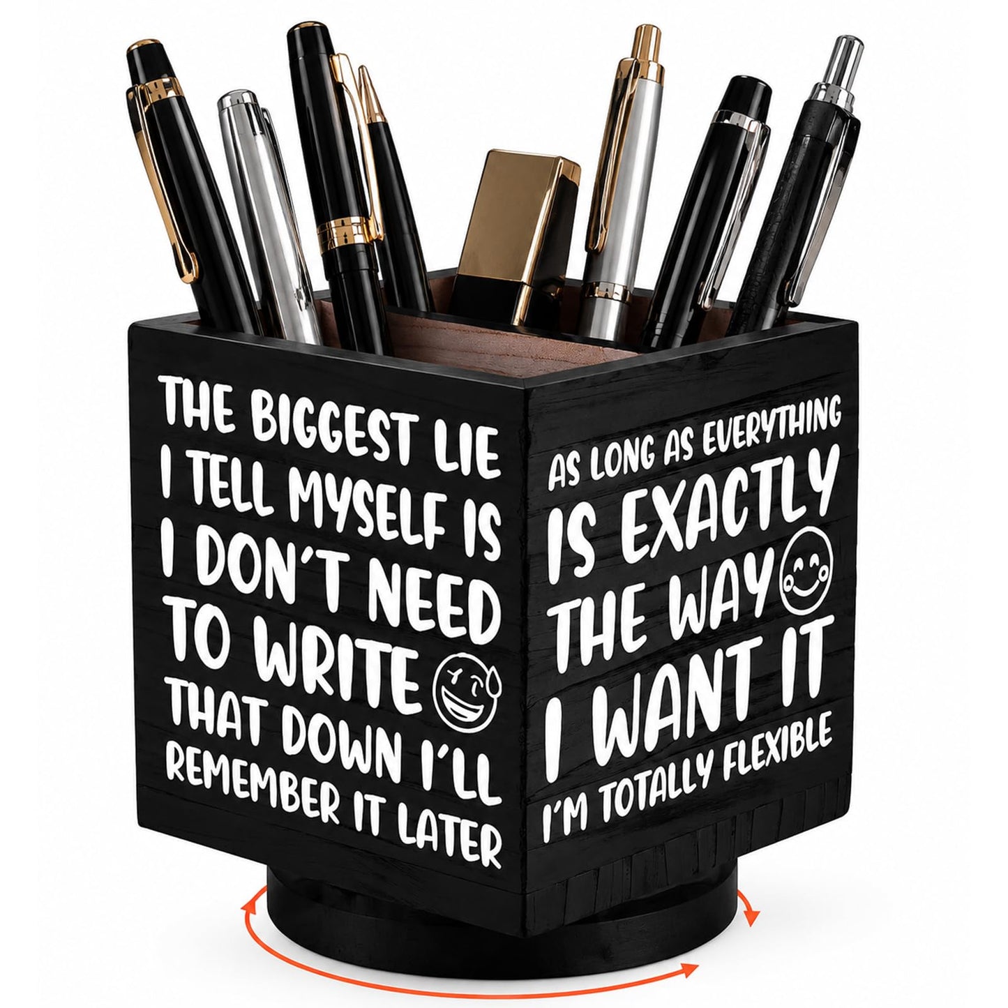 Outus Funny Coworker Gift Pen Holder for Desk, Sarcastic Office Desk Decor, Rotating Wooden Pencil Holder, Funny Office Gift for Women Men Boss Coworkers (Black)