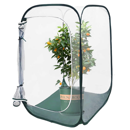 Plant Mini Greenhouse Pop up Frost Protection Enclosure PVC Clear Plant Covers with Roll-up Zipper Entry Doors, Indoor and Outdoor Gardens Protecting Plant from Cold Frost (PVC, 23x23x35in)
