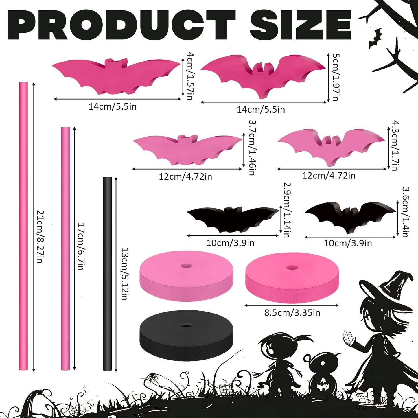 Geetery 6 Pieces Halloween Table Decorations Tall Standing Bat Decor Wood Sign Block Wooden Bats Centerpieces Rustic Tabletop Home Table Topper Sign for Halloween Party Favor Home Room Decor (Pink)
