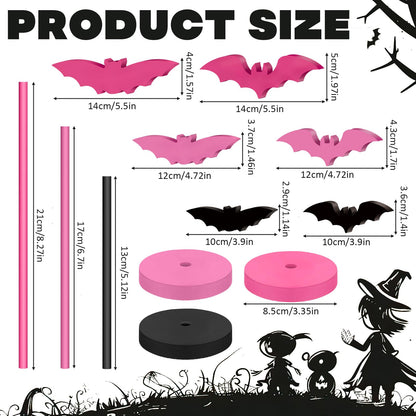 Geetery 6 Pieces Halloween Table Decorations Tall Standing Bat Decor Wood Sign Block Wooden Bats Centerpieces Rustic Tabletop Home Table Topper Sign for Halloween Party Favor Home Room Decor (Pink)