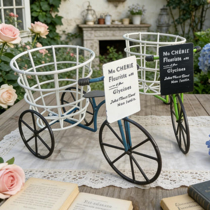 Psdndeww Metal Three Wheel Flower Pots Holder Container for Plant with Drainage Sturdy Construction Easy to Assemble and Maintain Beautiful Iron Tricycle Flower Pots Holder Container