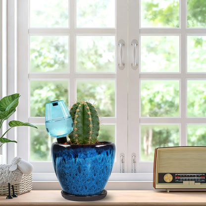 Xoogifae Ceramic Pots for Plant with Self Watering Globes, 6 inch Planters for Indoor Plants with Saucer, Glaze Flower Pots Outdoor with Drainage Holes, Decorative Garden Pots