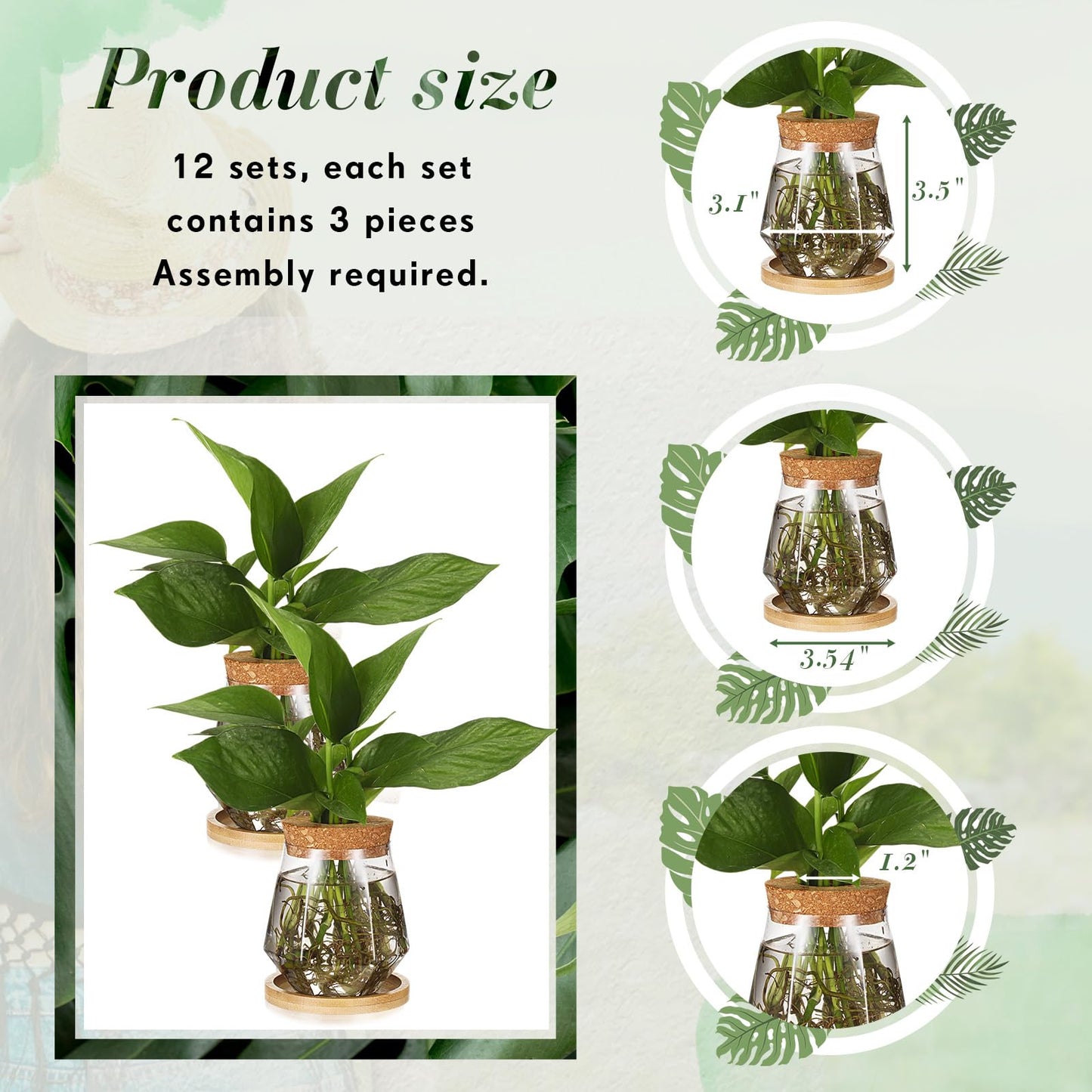 Baderke 12 Packs Propagation Vases for Plants Plastic Plant Propagation with Hole Lid and Bamboo Stand Growing in Water Hydroponic Home Office Desktop Vase Decoration (Cup Style)