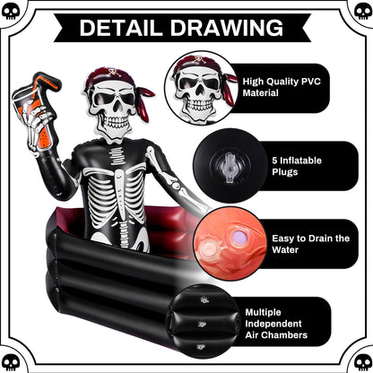 39 Inch Halloween Inflatable Decorations Skeleton Drink Cooler, Large Capacity Ice Bucket for Drinks, Halloween Party Supplies for Indoor Outdoor Garden Lawn Yard Decorations