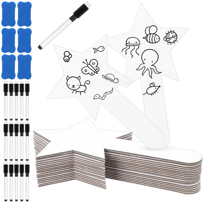 18 PCS Star Shape Dry Erase Answer Paddles Handheld Double Sided Paddles Mini White Boards with 18 Black Markers 6 Erasers, Dry Erase Signs for Teaching Office Meeting Voting Bridal Shower Games