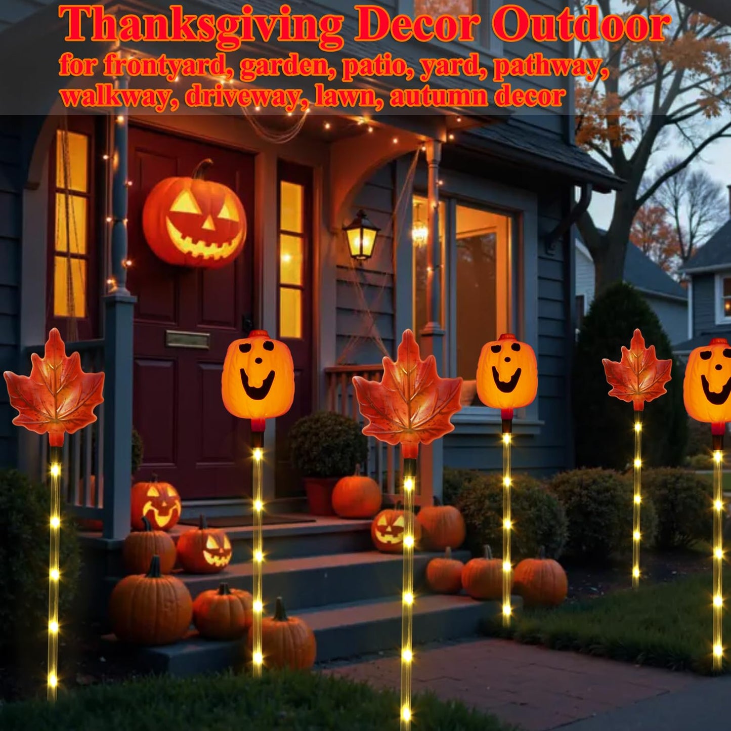 Xingpold 6 Pack Fall Decor Solar Maple Leaf Pumpkin Lights for Thanksgiving Decorations Outdoor,Waterproof Solar Thanksgiving Fall Leaves Pumpkin Garden Stake Lights for Outside Pathway Harvest Decor