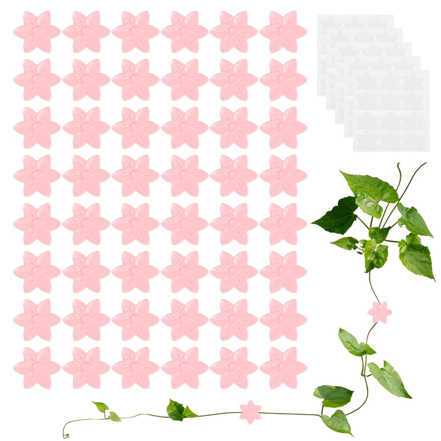M METERXITY 100 Pack Plant Wall Clips, Self-Adhesive Plant Climbing Wall Clips Fixer with Acrylic Adhesive Sticker for Vine Support/Indoor/Outdoor Decor [Plum Blossom-Pink]