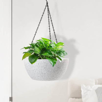WSMKSZ 10 inch Hanging Planters for Outdoor Indoor Plants with Drainage Holes and Chain, 2 Pack Round Hanging Flower Plant Pots for Garden Home Porch Decor, Speckled White