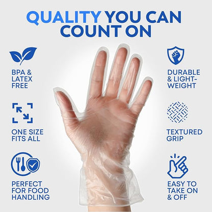 Disposable Plastic Gloves 1200 Pack – Food Safe, BPA & Latex-Free HDPE Cryogenic Gloves for Cooking, Food Prep, Kitchen Use, Serving & Crafts – Clear, Single-Use, Comfortable Fit
