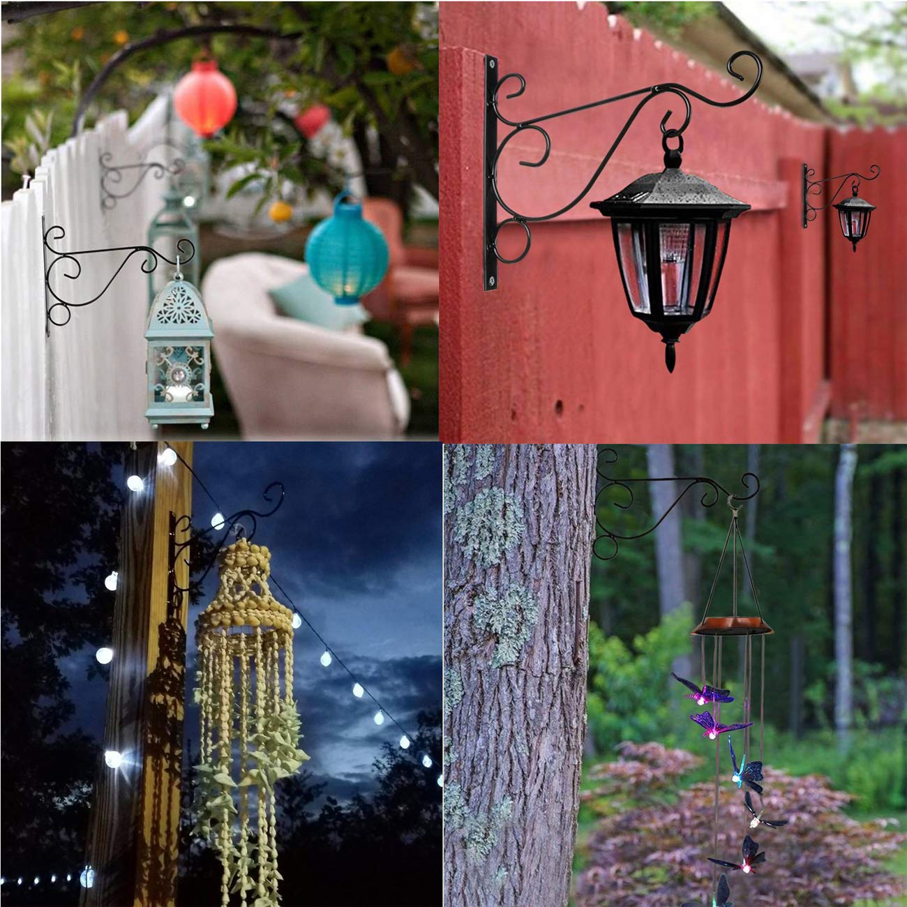 TIHOOD 4PCS Metal Plant Bracket Iron Wall Mount Lanterns Hangers for Hanging Bird Feeders, Lanterns, Wind Chimes, Planters, Outdoor Decoration Hooks