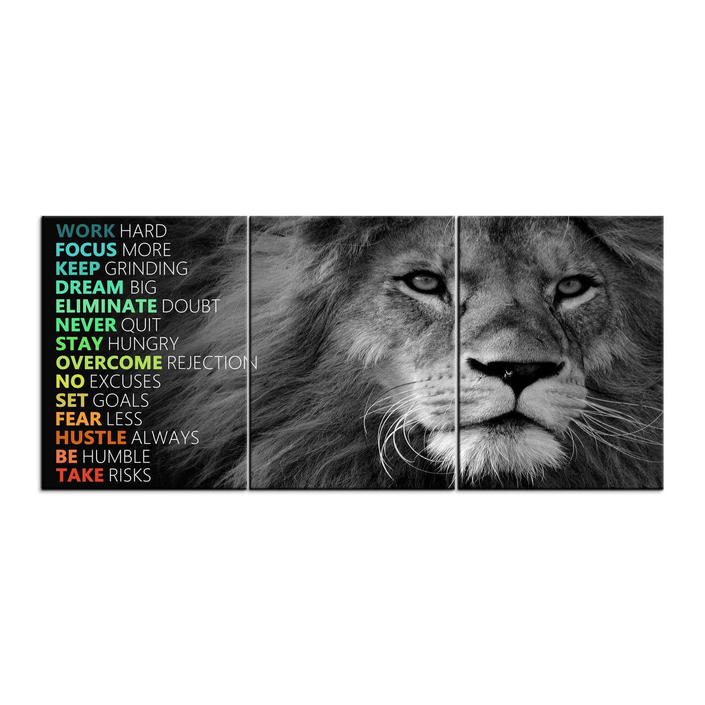 Inspirational Lion Wall Art 3 Pieces Poster Motivational Canvas Positive Wall Art Quotes Success Canvas Artwork Picture Print Framed for Home Office Living Room Gym Wall Decor [36''Wx 16''H]