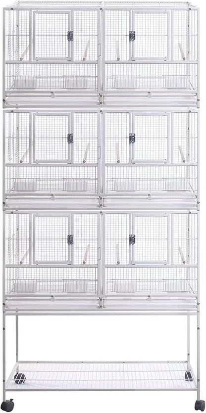1F/2F/3F Stackable Center Divided Breeder Breeding Bird Flight Double Rolling Cage for Aviaries Canaries Cockatiels Lovebirds Finches Budgies Small Parrots. (White Vein, 3F)