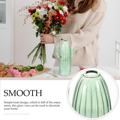 Totority Cactus Shaped Glass Hydroponic Vase Green Desktop Plant Terrarium Succulent Planter Home Table Centerpiece Decor