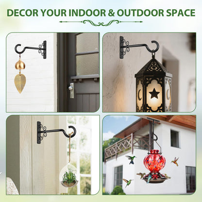 BOLITE Plant Hangers, 6 Inch Hanging Plant Brackets Outdoor or Indoor, Wall Hooks for Hanging Hummingbird Feeders, Bird Feeders, Planters, Lanterns, Wind Chimes, 2 Pack, Black, Gifts for Women Men