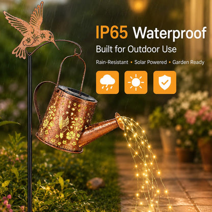 Hummingbird Solar Watering Can Light, Outside Metal Watering can Landscape Lights for Garden Yard Patio Pathway Decor Birthday Gifts for Women Mom,Grandma -with Pole