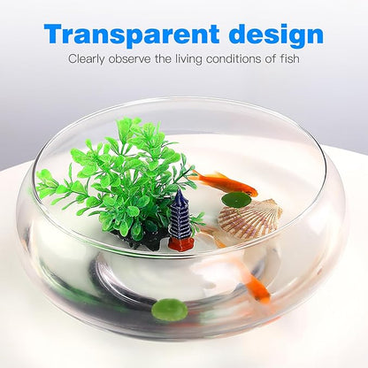 Kisangel Plastic Fish Bowl, 2800ml Round Fish Tank, Clear Aquarium Betta Tank for Desktop Office Home Decor, Goldfish Aquatic Plant