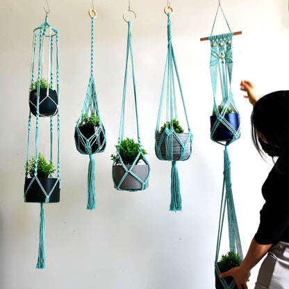 Macravine 5-Pack Boho Plant Hangers, Indoor Hanging Basket for Pot, Hanging Planters for Balcony/Home/Window/Porch, Ceiling, Boho-Chic Home Decor, Mint Blue, 40" 50" 63" (No Pot & Plant Included)