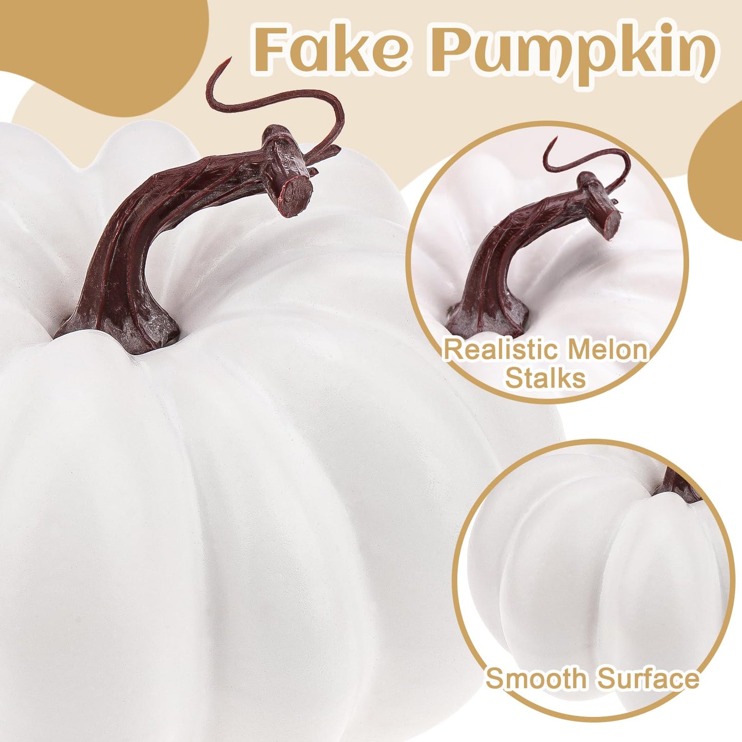Meiwlong 6.7 Inch White Artificial Pumpkins for Decorating,Carvable Foam Pumpkin for DIY Crafts,Fall Home Decorations,Plastic Pumpkins for Thanksgiving Halloween Table Centerpiece Decor