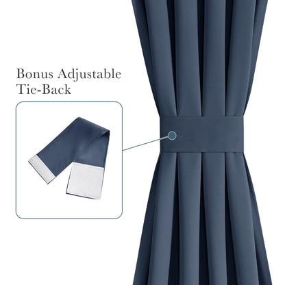 PONY DANCE Stone Blue Back Door Curtains for Door Window, 100% Blackout Dual Rod Pocket Privacy French Curtain for Kitchen, Thermal Insulated Small Window Drapes for Classroom, W25 x L40, 1 Panel