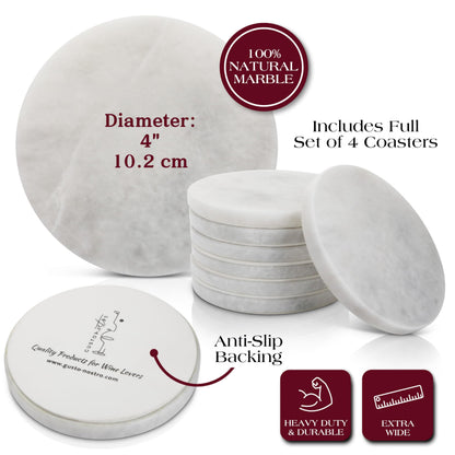 Gusto Nostro White Marble Coasters Set of 4 - Luxury Natural Stone Coasters for Drinks - Genuine Marble Kitchen Accessories, Round Artisanal Stone Coaster for Kitchen Counter, Coffee Table, Home Decor