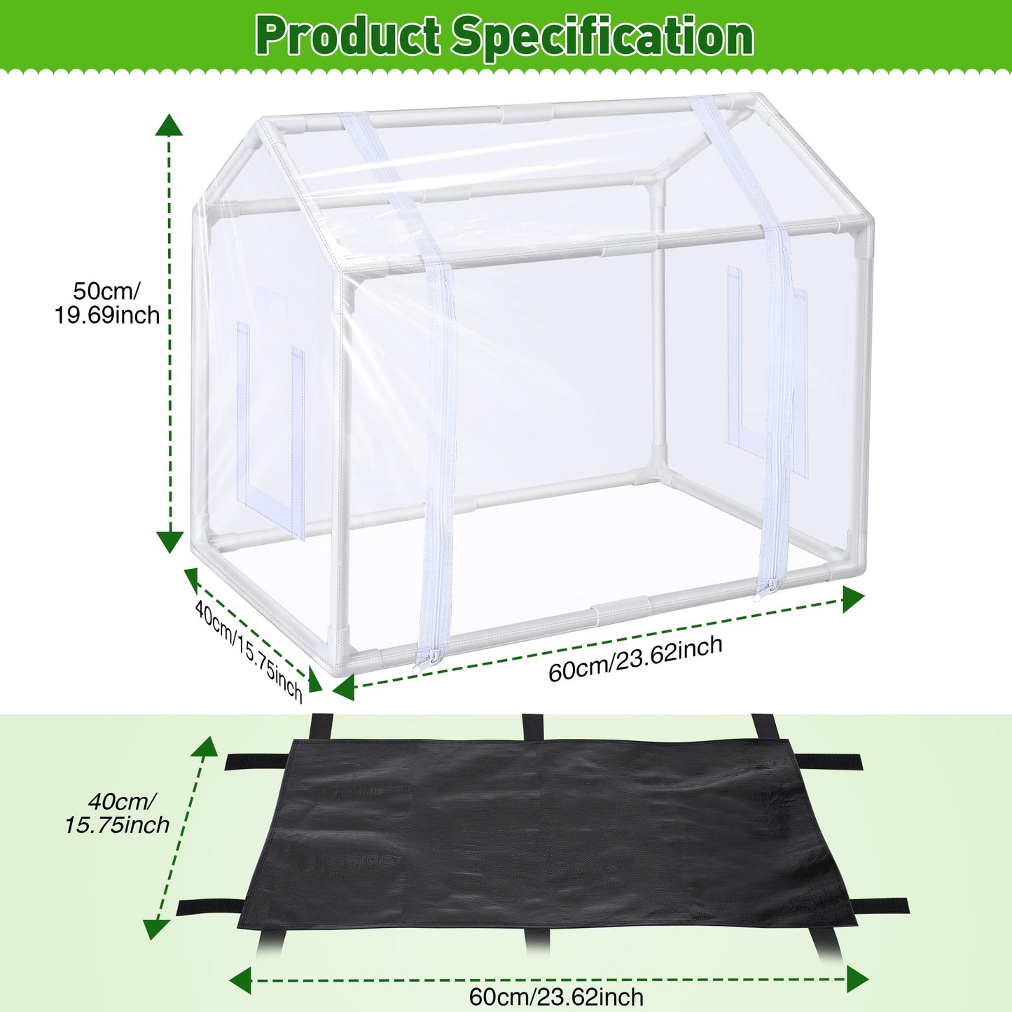 Mini Greenhouse with Potting Mat for Indoor Plant, Heavy Duty Portable Green House with Waterproof Pot Pad for Small Plants, Clear Small Plant Tent for Seed Humidity(White)