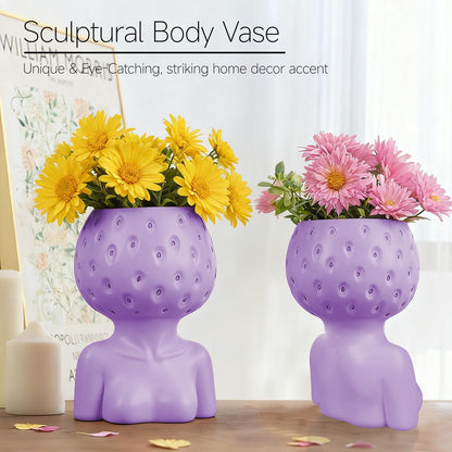 Ravixor Female Form Flower Vase, Unique Face Planter Pot with Drainage Hole, Resin Flower Pot for Indoor Outdoor Plants Succulents Boho Home Decor Gift, Purple