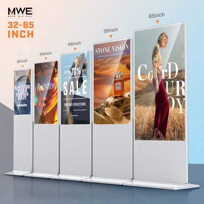 QIXZOCV MWE 43 Inch Digital Signage Advertising Display Kiosk LCD Screen Indoor Floor Standing Commercial Totem Android System Vertical Poster with Auto Media Player-White
