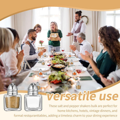 12 Pcs 0.5 oz Cube Shape Small Salt and Pepper Shakers with Tone Tops Clear Mini Glass Seasoning Jars Spice Salt Shakers with Funnel for Wedding Party Restaurant Home Kitchen (12, Silver)