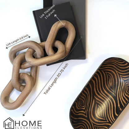 Natural Wood Chain Link Decor – 21" Light-Medium Decorative Object for Coffee Table, TV Stand & Living Room - Bohemian Shelf & Entryway Table Accent – Gift Idea for Housewarming or Home Décor
