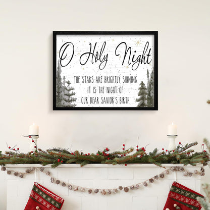 Ronasip Framed Christmas Wall Decor - O Holy Night Wooden Wall Art with Scripture (THE STARS ARE BRIGHTLY SHINING), Rustic Christmas Artwork, Xmas Home Decor, Winter Wall Sign (12"x16.5", Black)