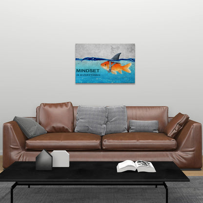 BWSPACE Mindset is Everything Wall Art Fish Poster Office Wall Decor Motivational Quotes Canvas Wall Art Prints Entrepreneur Bundle Set 1 Pieces Inspirational Wall Decor for Home (12" W x 18" H)