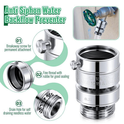 Dreyoo 1 Pack Self Draining Vacuum Breaker, Compatible with PK1390 Thread Vacuum Breaker, 1-1/16 Female to 3/4 GHT Male Hose Backflow Preventer with Sealing Tape and Rubber Gasket