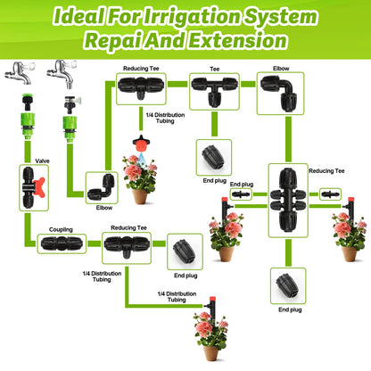 Copadri 21 Pieces 1/2 Inch Drip Irrigation Fittings Kit, 1/2'' Drip Line Barbed Fittings for 1/2 Inch Irrigation Tubing (1/2" ID x 0.650" OD) Anti-Leak Lock Nut Connectors for Garden Drip System